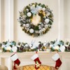 24"Pre-Lit Christmas Wreath with Led Lights,Christmas Hanging Decorations with Pine Cones, Silver White Balls, Bow for Front Door Fireplace Outdoor - 4 of 4