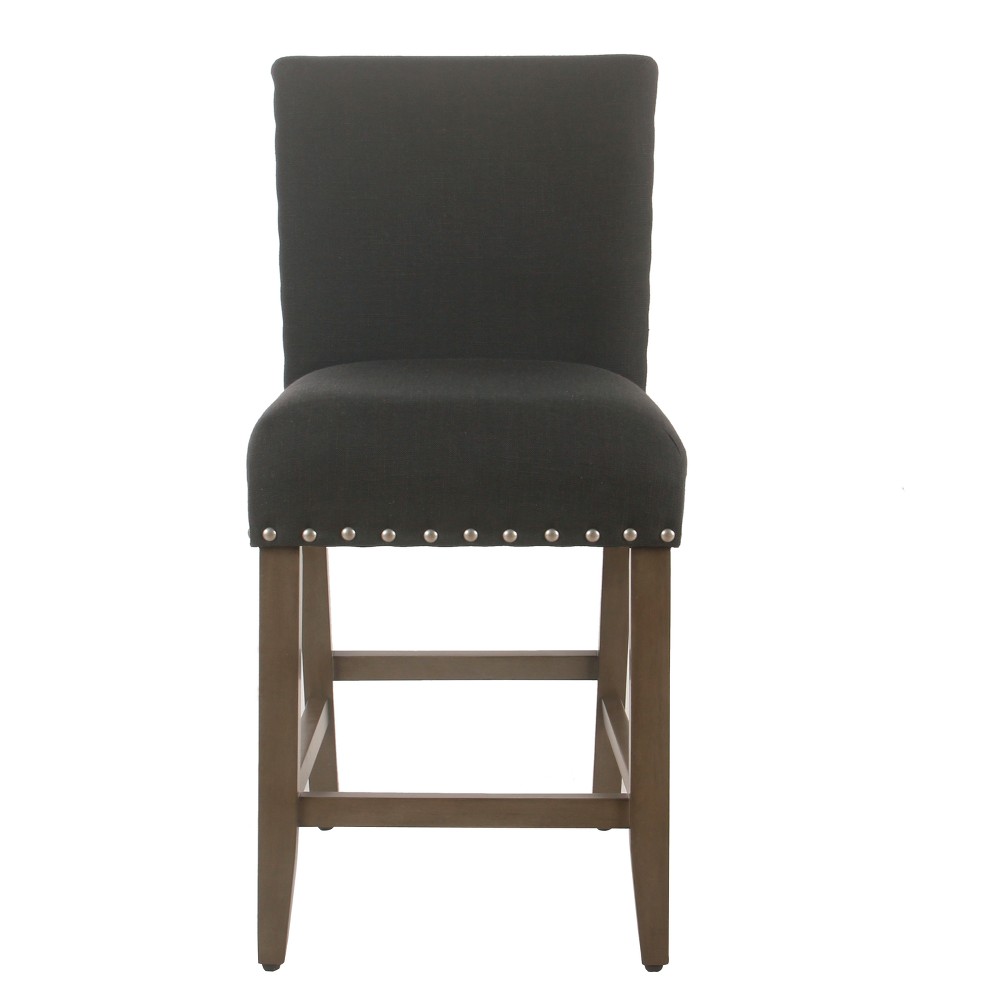 Photos - Chair 24" Upholstered Counter Height Barstool with Nailheads Dark Charcoal - Hom