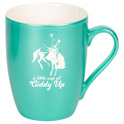 100 North Bucking Bronco 10 Ounce Seafoam Metallic Finish, Comfortably Fits Your Hands, New Bone China Coffee Tea Cup Mug, A Little Cup Of Giddy Up