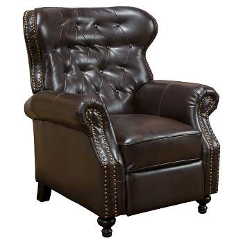Walder Bonded Leather Press-Back Recliner Club Chair Brown - Christopher Knight Home