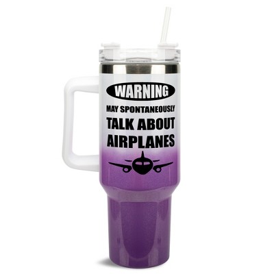 Elanze Designs Warning May Talk About Airplanes Pilot 40 oz. Stainless Steel, Large Water Bottle Coffee Mug, Spill & Leak Resistant, Thermal Travel