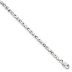 Black Bow Jewelry 3mm Sterling Silver Solid Flat Rope Chain Bracelet - 1 of 4