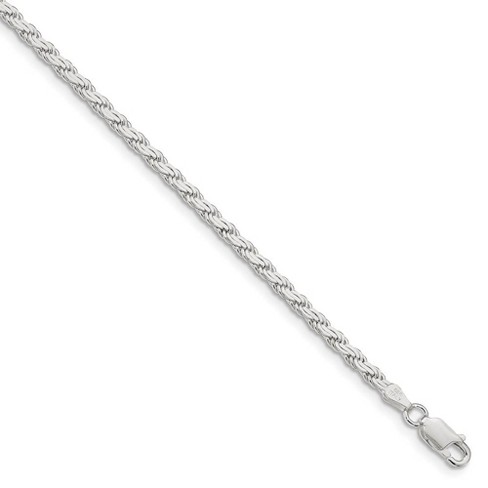 Black Bow Jewelry 3mm Sterling Silver Solid Flat Rope Chain Bracelet - image 1 of 4