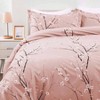Pink Floral Duvet Cover Set, Reversible Plum Blossom Print, 2 Pillowcases, Soft Microfiber, Full 78x90 - 3 of 4