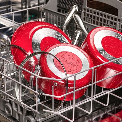10-Piece Red Nonstick Aluminum Cookware Set with Glass Lids