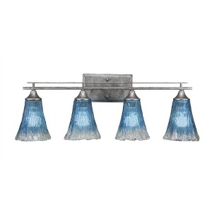 Toltec Lighting Uptowne 4 - Light Vanity in  Aged Silver with 5.5" Fluted Teal Crystal  Shade - 1 of 1