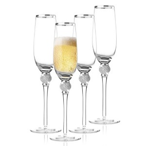 Berkware Crystal Champagne Flutes with Dazzling Rhinestone Design and Elegant Tone Rim -  9oz - 1 of 4