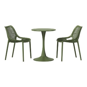 WestinTrends Playa 3-Piece Outdoor Round Metal Dining Table Set And Stackable Resin Patio Dining Side Chairs - 1 of 4