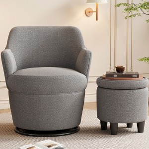 CAVINAS 360°Modern Swivel Chair with Ottoman,Swivel Barrel Chairs for Living Room, Accent Chair for Nursery with Glider Function - 1 of 4