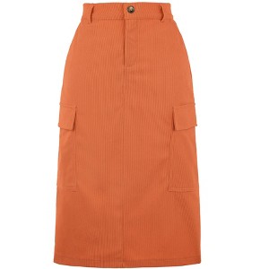 Allegra K Women's High Waisted Elastic Back Corduroy Midi Cargo Skirts with Pockets - 1 of 4