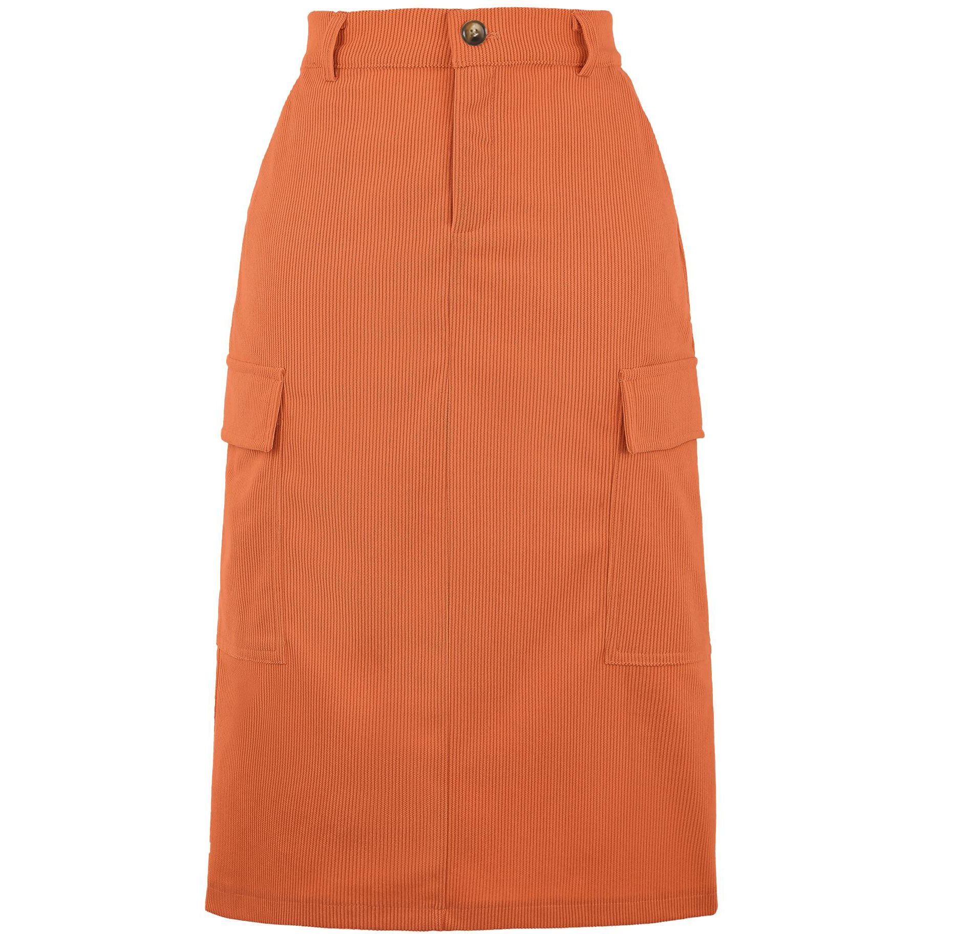 Allegra K Women's High Waisted Elastic Back Corduroy Midi Cargo Skirts with Pockets X-Large Caramel