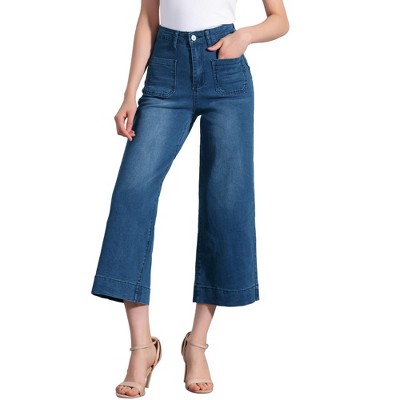Allegra K Women's Casual High Waist Cropped Denim Pants