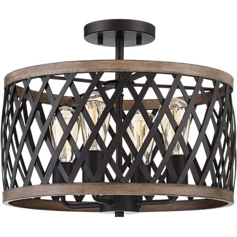 Overhead Industrial Cage Light Fixture - Semi-Flush Ceiling Mount