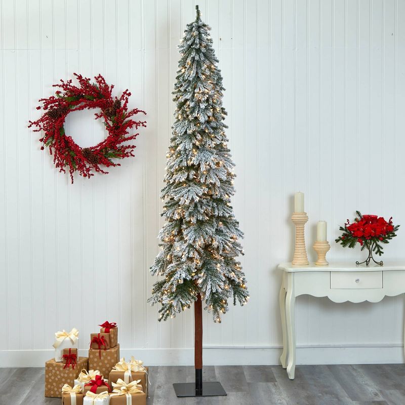 9ft Nearly Natural Pre-Lit Flocked Slim Grand Alpine Artificial Christmas Tree Clear Lights, 6 of 9
