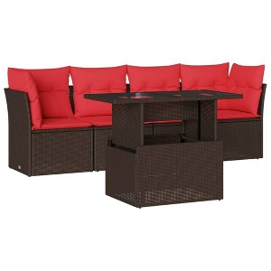 vidaXL 5 Piece Patio Sofa Set with Cushions Brown Poly Rattan - 1 of 4