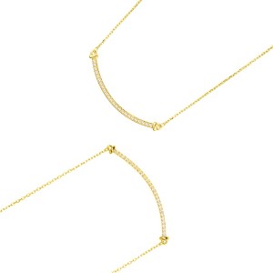 Adornia Gold 2-PIECE Curved Pearl and CZ Bar Necklace HOLIDAY Set - 1 of 4