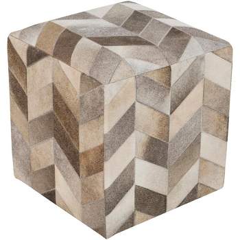 Mark & Day Gumpoldskirchen 18"H x 18"W x 18"D Hide Leather and Fur Taupe Pouf