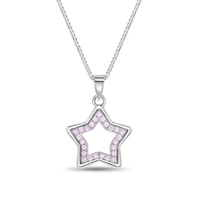 Girls' 5 Point Cz Crown Sterling Silver Necklace - Pink - In Season Jewelry  : Target