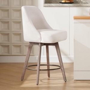 Bekrvio 26" Swivel Bar Stools Set 1/2/3/4 with Solid Wood Legs, 3.15” Linen Upholstered Seat with Back, Mid-Century Bar Chairs for Kitchen Island - 1 of 4