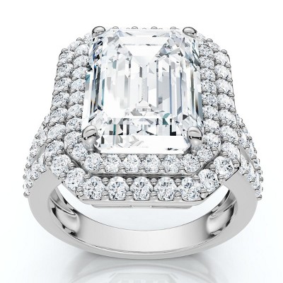 Pompeii3 Certified 6Ct Aria Emerald Diamond Engagement Ring 14k Gold/Platinum Lab Created