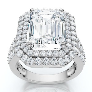 Pompeii3 Certified 6Ct Aria Emerald Diamond Engagement Ring 14k Gold/Platinum Lab Created - 1 of 4