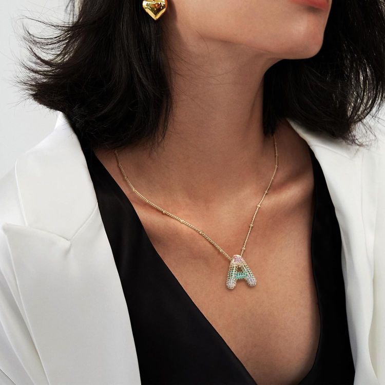 Gradient Balloon Initial Necklace - 14K Gold Plated CZ Letter Pendant Dainty Gift for Her, 2 of 8