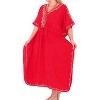 LA LEELA Women's House Daily Routine Evening Wear Loungewear Solid Casual Relaxed V Neck Caftan Maxi Cover Up Dresses for Women 2X-3X Red, Solid - 3 of 3