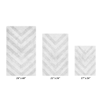 Hugo 3-Piece Bath Rug Set 100% Premium Cotton Tufted Chevron Pattern Bathmats for Bathroom, Super Soft Absorbent Machine Washable