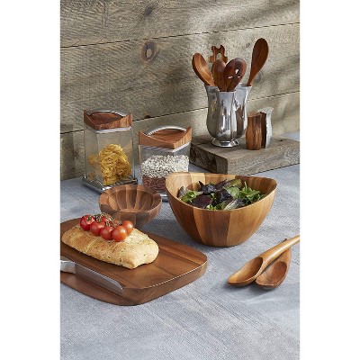 Acacia Wood Stain Resistant Rustic Salad Bowls Set of Four