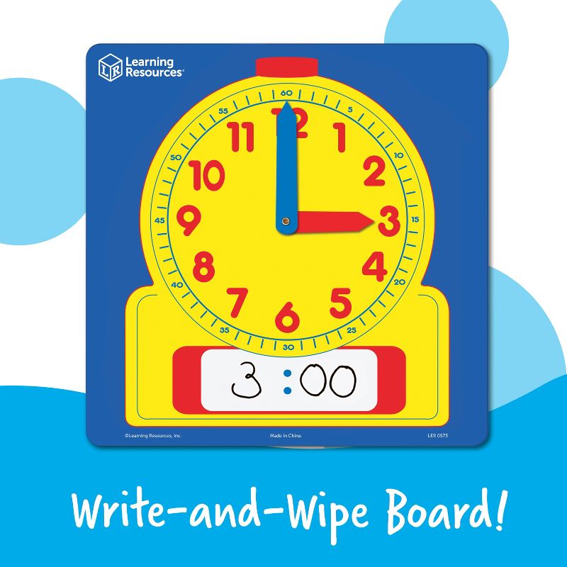 Learning Resources Write & Wipe Demonstration Clock, Easy-to-Read, 12" Square Clock, Ages 6+, 2 of 5