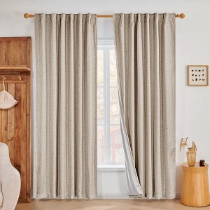 Deconovo Faux Linen Blackout Curtains 2 Panels Back Tab Rod Pocket - 1 of 4