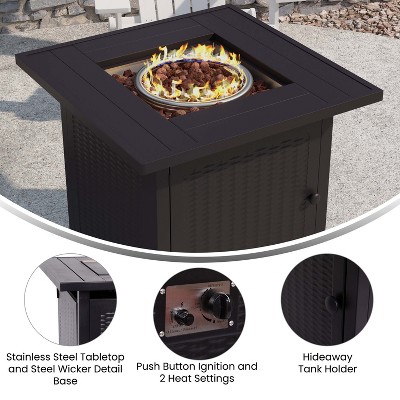 Olympia Black 28" Square Gas Fire Pit Table with Lava Rocks