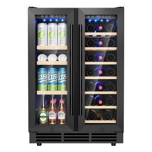 EUHOMY 4.65 cu. ft./21Bottles+88 Cans Dual Zone Wine & Beverage Fridge, Refrigerator with Glass Door, for Home/Bar/Office, Black - 1 of 4