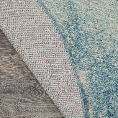 Navy and Light Blue Round Geometric Synthetic Rug