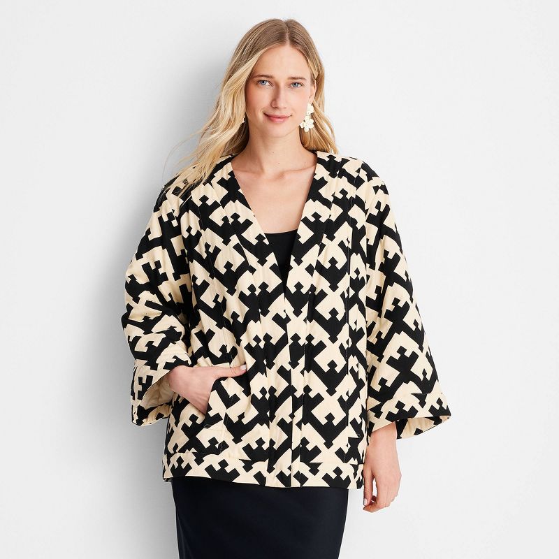 Women's Geo Print Oversized Quilted Jacket - Future Collective™ with Jenny K. Lopez Black/Cream, 1 of 9