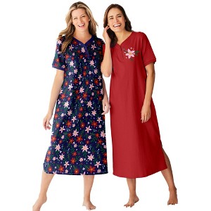 Dreams & Co. Women's Plus Size 2-Pack Long Henley Sleepshirt - 1 of 4