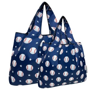 Wrapables Large & Small Foldable Nylon Reusable Shopping Bags (Set of 2), Baseball - 1 of 4