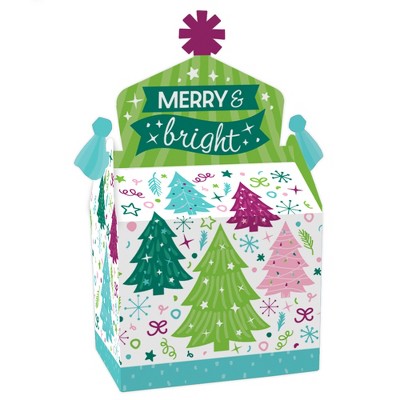 Big Dot of Happiness Merry and Bright Trees - Treat Box Party Favors - Colorful Whimsical Christmas Party Goodie Gable Boxes - Set of 12