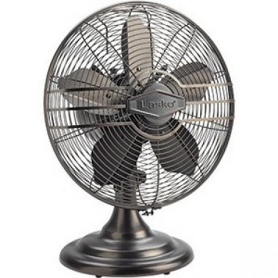 Lasko 12" Classic Metal Table Fan - 12" Diameter - 3 Speed - Quiet, Carrying Handle, Oscillating - 17.3" Height x 13.3" Width - Metal