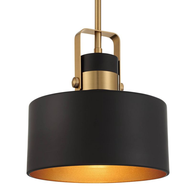 Possini Euro Design Soft Gold Mini Pendant Lighting 10" Wide Modern Matte Black Drum Shade Fixture for Dining Room Foyer Kitchen, 3 of 8