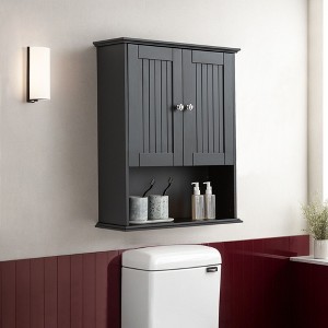 VANIRROR Black Bathroom Wall Cabinet, Wooden Medicine Cabinet With Adjustable Shelves, Over Toilet Storage Cabinet for Bathroom, Kitchen, Laundry - 1 of 4