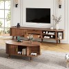 TiramisuBest Wooden TV Stand & Coffee Table Set, Oval Fluted Media Console with Charging Station for TVs up to 80" ,Walnut - 2 of 4