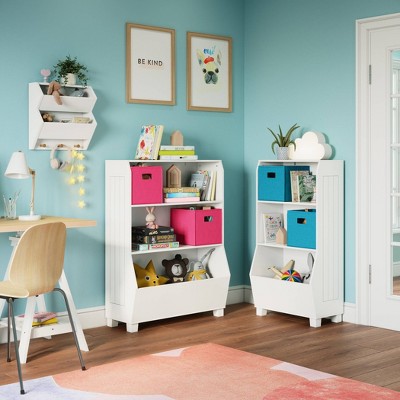 White MDF Floating Wall Shelf with Wooden Hooks