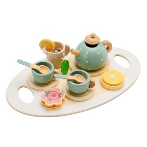 Topteng 15Pcs Western Kitchen Wooden Tea Sets Play Kitchen Dishes/Tea Toy Set For Kid - 1 of 4