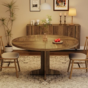 Round Dining Table for 4, 47 Inch Farmhouse Kitchen Table with Wood Tabletop and Sturdy Base, Ideal for Dining Room and Living Room, Walnut - 1 of 4