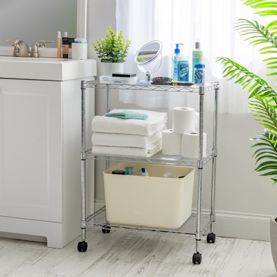 IRIS USA 3-Tier Silver Metal Storage Cart with Casters