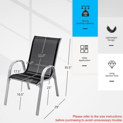 Black Stackable Outdoor Dining Chairs with Armrests, Set of 4