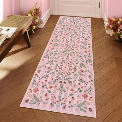 Lahome Washable Insect & Plant Striped Texture Floor Mat-Soft Cashmere Carpet for Living Room,Bedroom,or Entryway
