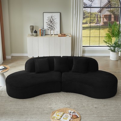 Dolonm 123.2"Fully Compressed Segmented Sofa,Curved Double Noble Consort Combination Sofa Set,Corduroy Fabric No Assembly,Living Room Apartment