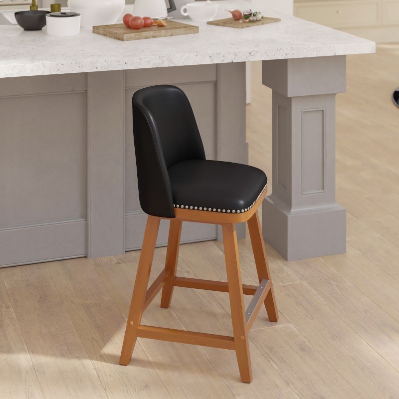 Emma and Oliver Upholstered Mid-Back Stools with Nailhead Accent Trim & Wood Frames, 3 of 10